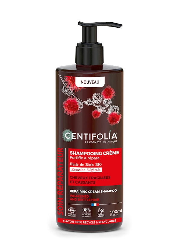 Shampoing réparateur à l'huile de ricin et kératine végétale flacon pompe 500 ml - Centifolia